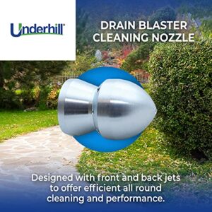 Underhill Drain Blaster Hose Cleaner Nozzle, Sewer Jetter, Washer, High Pressure Hose Attachment Tip, 70 PSI, 3/4-Inch Female Hose Thread Inlet, DN-75