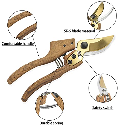 S.yeoo 8" Gardening Shears, Professional Bypass Pruner Hand Shears, SK5 Stainless Steel Blade, Clippers for Plants, Gardening, Trimming, Garden Tools (Wood Grain)