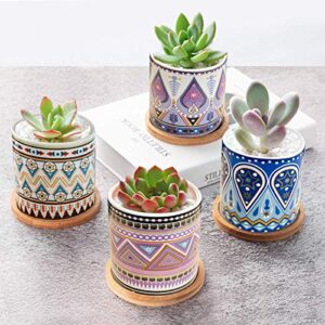 Feoxialy Succulent Plant Pots 6 Pack with Drainage 3.1 Inch Cylinder Flower Pots Small Ceramic Pots for Plants Indoor&Outdoor Garden Flower Planter Tray for All House Plants/Succulents/Flowers/Cactus