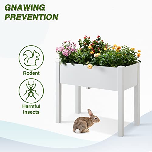 Mutaomay Planter Box Raised Garden Bed with Legs, Better Than Cedar Polystyrene Outdoor Elevated Garden Bed with Tarp, Garden Box for Herbs and Vegetables, Patio, Balcony and Porch, 350lbs Load(White)