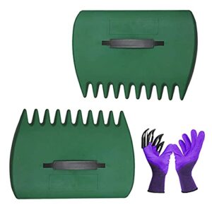 generic,  garden and yard leaf scoops hand rakes, large sized, multiple use for leaves, lawn debris and trash pick up +1 pair of garden gloves, green-1
