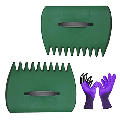 Generic,  Garden and Yard Leaf Scoops Hand Rakes, Large Sized, Multiple Use for Leaves, Lawn Debris and Trash Pick Up +1 pair of garden gloves, Green-1