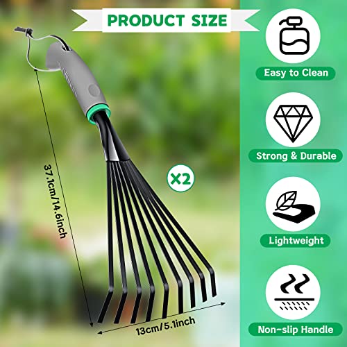 2 Pcs Gardening Hand Rake Stainless Steel Hand Tiller Small Garden Rake for Gardening Short Handle Rake with Handle Garden Tools for Gardening Cultivating Loosening Soil Spreading Mulch