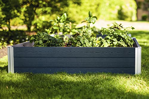 Vita Urbana 4 Foot x 4 Foot x 11 inch Embossed Vinyl Modular Garden Bed, Slate Gray, Grey, Woodgrain, PVC, BPA and Pthalate Free, VT17600