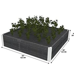 Vita Urbana 4 Foot x 4 Foot x 11 inch Embossed Vinyl Modular Garden Bed, Slate Gray, Grey, Woodgrain, PVC, BPA and Pthalate Free, VT17600