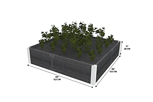 Vita Urbana 4 Foot x 4 Foot x 11 inch Embossed Vinyl Modular Garden Bed, Slate Gray, Grey, Woodgrain, PVC, BPA and Pthalate Free, VT17600