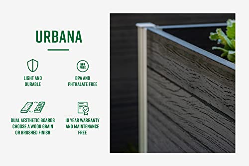 Vita Urbana 4 Foot x 4 Foot x 11 inch Embossed Vinyl Modular Garden Bed, Slate Gray, Grey, Woodgrain, PVC, BPA and Pthalate Free, VT17600