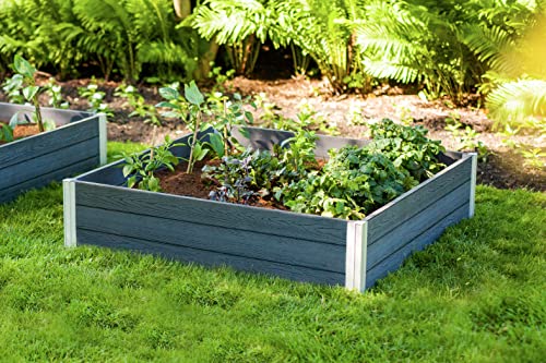 Vita Urbana 4 Foot x 4 Foot x 11 inch Embossed Vinyl Modular Garden Bed, Slate Gray, Grey, Woodgrain, PVC, BPA and Pthalate Free, VT17600