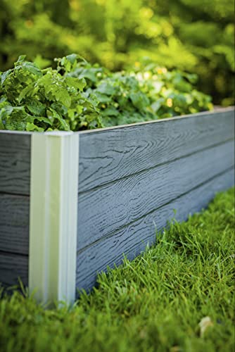 Vita Urbana 4 Foot x 4 Foot x 11 inch Embossed Vinyl Modular Garden Bed, Slate Gray, Grey, Woodgrain, PVC, BPA and Pthalate Free, VT17600