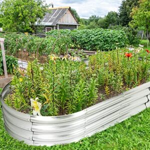 3 Pcs Galvanized Raised Garden Bed Kit 4 x 2 x 1 ft Large Planter Raised Bed Outdoor Planter Box Round Oval Metal Planter Box Arbitrary Assembly Raised Garden Bed for Vegetables Flowers Herbs Fruits