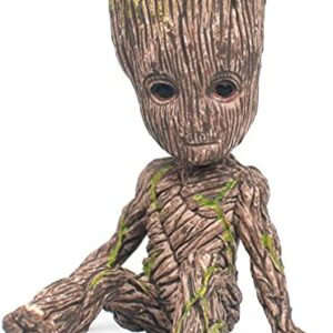 PVC Statue Groot in for Kids Home Decor Miniature Fairy Garden Sitting Groot Figurine, Brown