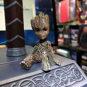 PVC Statue Groot in for Kids Home Decor Miniature Fairy Garden Sitting Groot Figurine, Brown