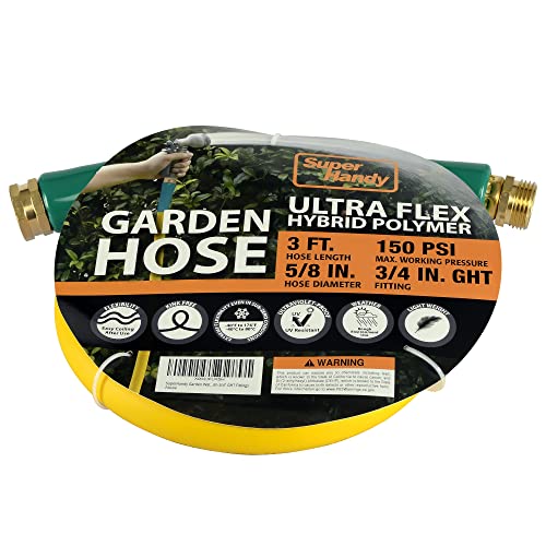 SuperHandy Garden Lead-in Water Hose 5/8" Inch x 3' Foot Heavy Duty Premium Commercial Ultra Flex Hybrid Polymer Inlet Hose Max Pressure 150 PSI/10 BAR with 3/4" GHT Fittings