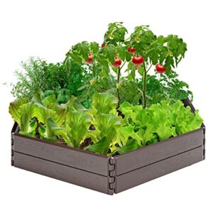 giantex planter raised bed, hexagon garden bed for vegetable flower succulents fruits, 8 inch deep, weather resistant outdoor rectangular gardening bed lawn yard, easy assembly, brown