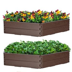 Giantex Planter Raised Bed, Hexagon Garden Bed for Vegetable Flower Succulents Fruits, 8 Inch Deep, Weather Resistant Outdoor Rectangular Gardening Bed Lawn Yard, Easy Assembly, Brown