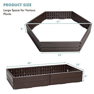 Giantex Planter Raised Bed, Hexagon Garden Bed for Vegetable Flower Succulents Fruits, 8 Inch Deep, Weather Resistant Outdoor Rectangular Gardening Bed Lawn Yard, Easy Assembly, Brown