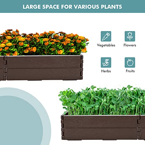 Giantex Planter Raised Bed, Hexagon Garden Bed for Vegetable Flower Succulents Fruits, 8 Inch Deep, Weather Resistant Outdoor Rectangular Gardening Bed Lawn Yard, Easy Assembly, Brown