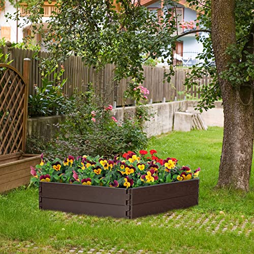 Giantex Planter Raised Bed, Hexagon Garden Bed for Vegetable Flower Succulents Fruits, 8 Inch Deep, Weather Resistant Outdoor Rectangular Gardening Bed Lawn Yard, Easy Assembly, Brown