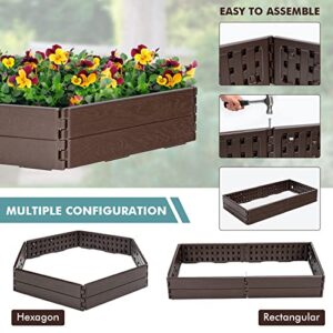 Giantex Planter Raised Bed, Hexagon Garden Bed for Vegetable Flower Succulents Fruits, 8 Inch Deep, Weather Resistant Outdoor Rectangular Gardening Bed Lawn Yard, Easy Assembly, Brown