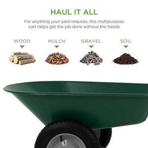 Best Choice Products Dual-Wheel Home Utility Yard Wheelbarrow Garden Cart w/Built-in Stand for Lawn, Gardening, Grass, Soil, Bricks, and Construction, Green