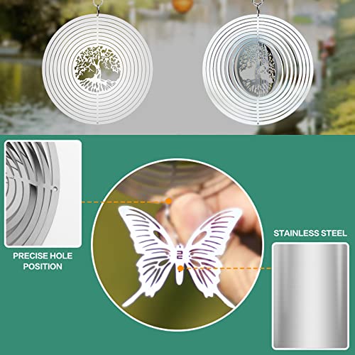 Wind Spinners,18in 3D Stainless Steel Hanging Outdoor Wind Spinner with Butterfly Pendant and 2 Pcs 360° Rotating Hook, Lawn Art Decor for Outside Yard and Garden (1 Pack)