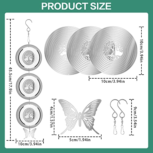 Wind Spinners,18in 3D Stainless Steel Hanging Outdoor Wind Spinner with Butterfly Pendant and 2 Pcs 360° Rotating Hook, Lawn Art Decor for Outside Yard and Garden (1 Pack)