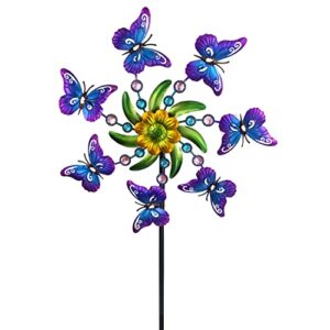 coozzyhour 39″ butterfly wind spinner stake for yard and garden ,outdoor metal windmill,single direction wind sculptures, kinetic windmills catchers for garden decorations.