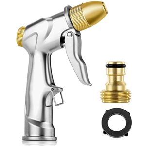 doset upgrade garden hose nozzle, 100% heavy duty metal handheld water nozzle high pressure pistol grip sprayer in 4 spraying modes for hand watering plants and lawn, car washing, patio and pet