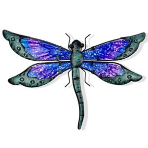 hongland metal dragonfly decor, dragonfly outdoor wall decor, metal wall art, dragonfly ornaments wall sculptures gifts hanging decorations for garden yard home-blue 14 inch