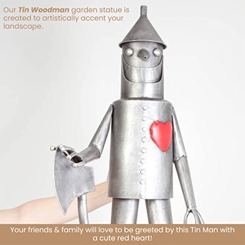 Bits and Pieces - 30 ½” Tall Tin Woodsman with a Heart Garden Statue - Yard Decorations - Outdoor Sculptures - Garden Decor - Tin Man Yard Art