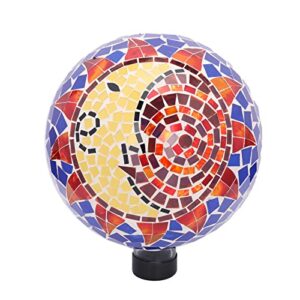 vcuteka gazing balls, glass garden globe mosaic gazing ball sphere for garden lawn outdoor ornament yard decorative, 10-inch, sun and moon