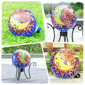 VCUTEKA Gazing Balls, Glass Garden Globe Mosaic Gazing Ball Sphere for Garden Lawn Outdoor Ornament Yard Decorative, 10-Inch, Sun and Moon