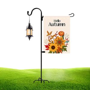 funland garden flag holder, 5 prong base outdoor shepherds hook with holder stand for yard, heay duty anti-wind clip pole hanger outdoors, solar lights and bird feeders – 36 inch (1pack), black