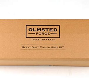 Olmsted Forge Hose Kit, 2 pcs: 1/2" ID x 25' HP Quality Coiled Hose (Charcoal Gray) with 2 Flex Reliefs & Metal Body Nozzle