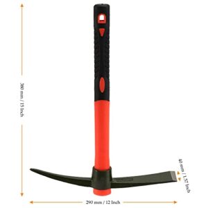 MUKCHAP 2 PCS 15 Inch Pick Mattock Hoe, Weeding Mattock Hoe with Red Fiberglass Handle, Garden Mattock Pick Axe for Loosening Soil, Cultivating and Prospecting, Forged Steel Head
