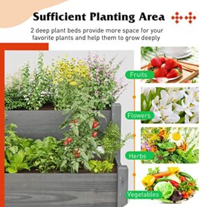 Giantex Set of 2 Raised Garden Bed, Elevated Wood Planter Box, Raised Bed Kit for Flowers Vegetables Fruits Herbs Outdoor Planting Container Patio, Balcony, Yard (Gray)
