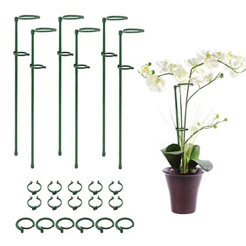 Plant Support Stakes Garden Stakes Plant Sticks Single Stem Flower Stakes, GAGINANG 6 PCS Plant Cage Stakes Rings with Fixed Buckle for Plant Flowers Orchid Peony Rose - 16 inches