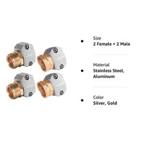 Hourleey Garden Hose Repair Fittings, Zinc and Aluminum Male and Female Hose End Water Hose Repair Connector, 4 Pack