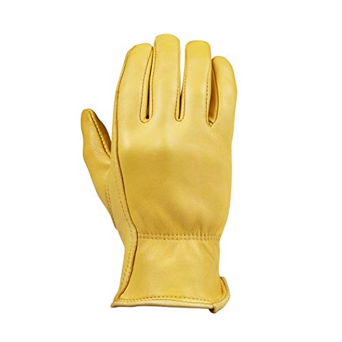 Saranac Woodlands Deerskin Gloves for Women, Gold - Soft, Unlined Leather Work Gloves, Medium