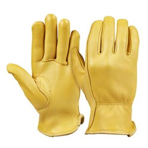 Saranac Woodlands Deerskin Gloves for Women, Gold - Soft, Unlined Leather Work Gloves, Medium