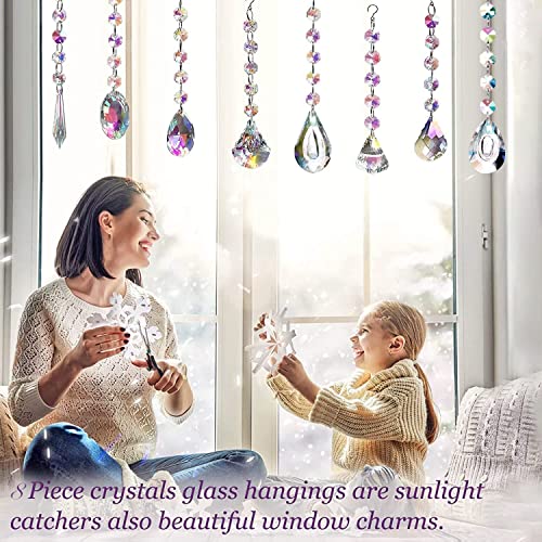 Sun Catchers with Crystals, 8 Pcs Hanging Crystals Suncatchers for Windows, Sun Catchers Indoor Window Prism Suncatcher Chandelier Ornament Home Garden Christmas Decoration