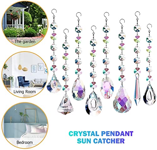 Sun Catchers with Crystals, 8 Pcs Hanging Crystals Suncatchers for Windows, Sun Catchers Indoor Window Prism Suncatcher Chandelier Ornament Home Garden Christmas Decoration