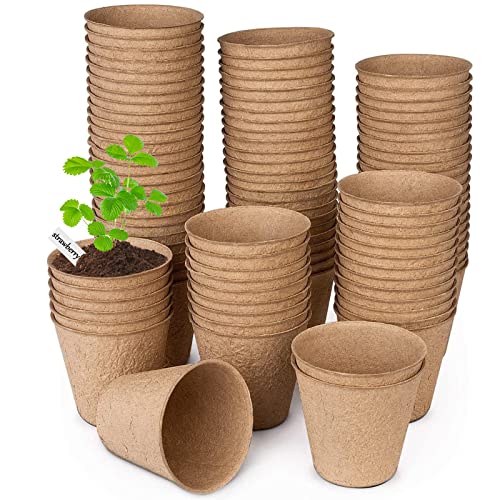 ANGTUO 102 Pcs Peat Pots for Seedlings 3.14 Inch Seed Starter Pots 100% Eco-Friendly Biodegradable Plants Pots with Drainage Holes and 20 Plant Labels