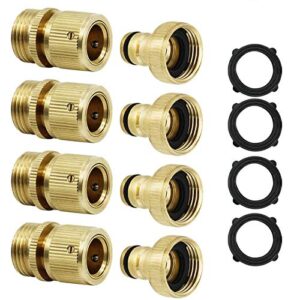twinkle star 3/4 inches brass garden hose connector easy connect fitting male and female set (4 sets of male & female connector)