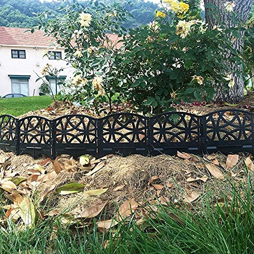 Abba Patio Garden Fence Recycled Plastic Landscape Edging 12 Sections 6.4" L x 5.7" W Flexible No-Dig Scroll Style Decorative Border, Black