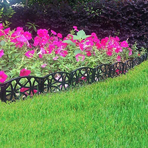 Abba Patio Garden Fence Recycled Plastic Landscape Edging 12 Sections 6.4" L x 5.7" W Flexible No-Dig Scroll Style Decorative Border, Black