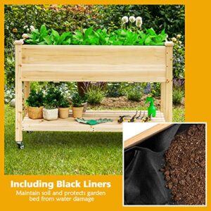 Giantex Raised Garden Bed on Wheels, Wood Planter Box with Legs, Liner, Drain Holes, Elevated Garden Bed for Vegetables, Standing Garden Container for Backyard, Patio, 47.5" LX 23.5" WX 33" H