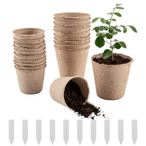 50 pcs peat pots, biodegradable eco-friendly plant seedling starters kit, seed germination trays with 10 plant markers for vegetable tomato saplings & herb seed germination