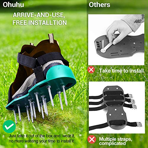 Ohuhu Lawn Aerator Shoes with Stainless Steel Shovel, Free-Installation Aerating Shoe with Hook & Loop Straps, Heavy Duty Spiked Aerating Sandals, One-Size-Fits-All for Yard Patio Garden Grass Lawn