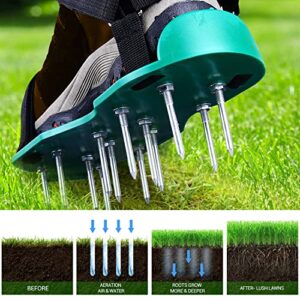 Ohuhu Lawn Aerator Shoes with Stainless Steel Shovel, Free-Installation Aerating Shoe with Hook & Loop Straps, Heavy Duty Spiked Aerating Sandals, One-Size-Fits-All for Yard Patio Garden Grass Lawn